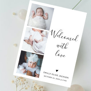 Stylish Script Minimalist 3 Photo Baby Thank You Postcard