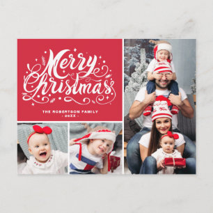 stylish script modern photo collage christmas postcard