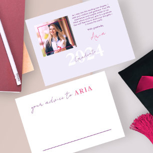 Stylish Script Modern Pink Simple Photo Graduation Enclosure Card