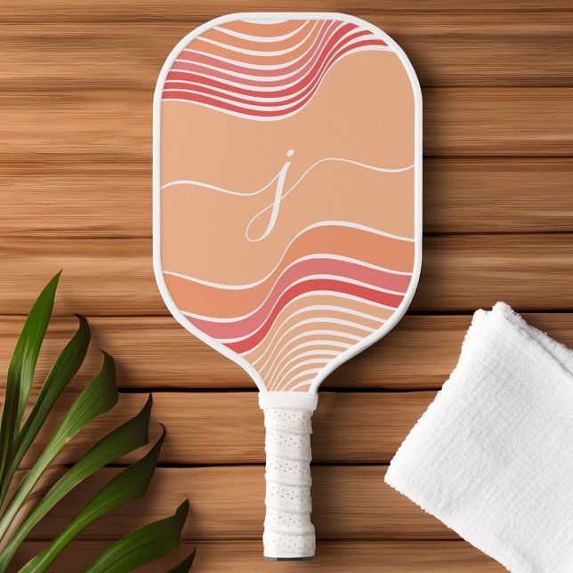 Stylish Script Monogram Abstract Retro Pink Wavy Pickleball Paddle (Stylish Script Monogram Abstract Retro Pink Wavy Pickleball Paddle)