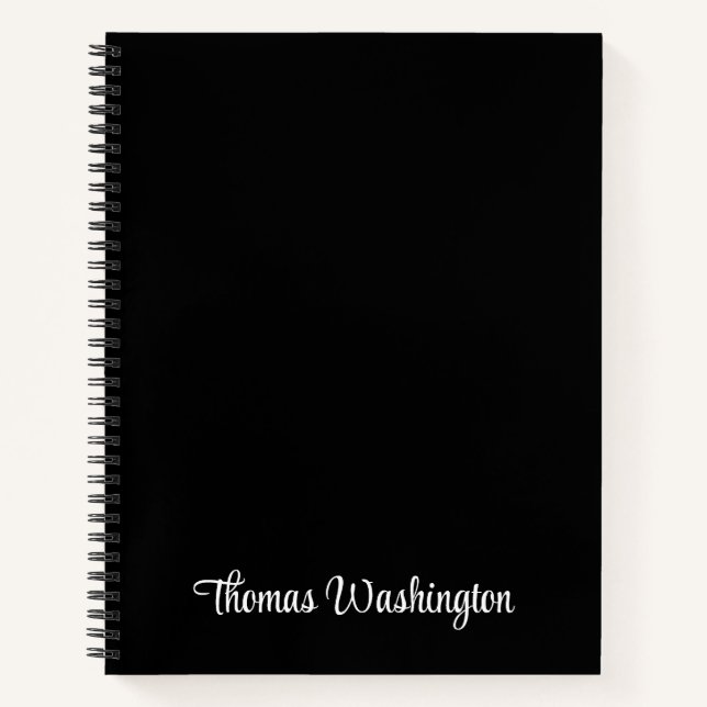 Stylish Script Monogram Black Notebook (Front)