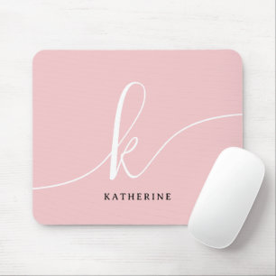 Stylish Script Monogram Blush Pink Mouse Mat