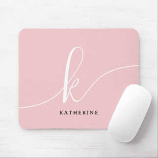 Stylish Script Monogram Blush Pink Mouse Mat