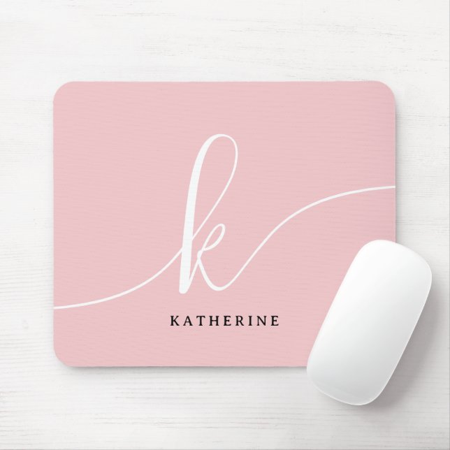  Stylish Script Monogram Blush Pink Mouse Mat (With Mouse)