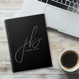 Stylish Script Monogram Initials and Name Notebook