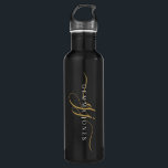 Stylish Script Monogram Initials Gold Black 710 Ml Water Bottle<br><div class="desc">An elegant modern minimalist style monogrammed water bottle with a sans serif name and elegant gold swash script initials on black.</div>