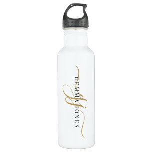 Stylish Script Monogram Initials Gold White 710 Ml Water Bottle
