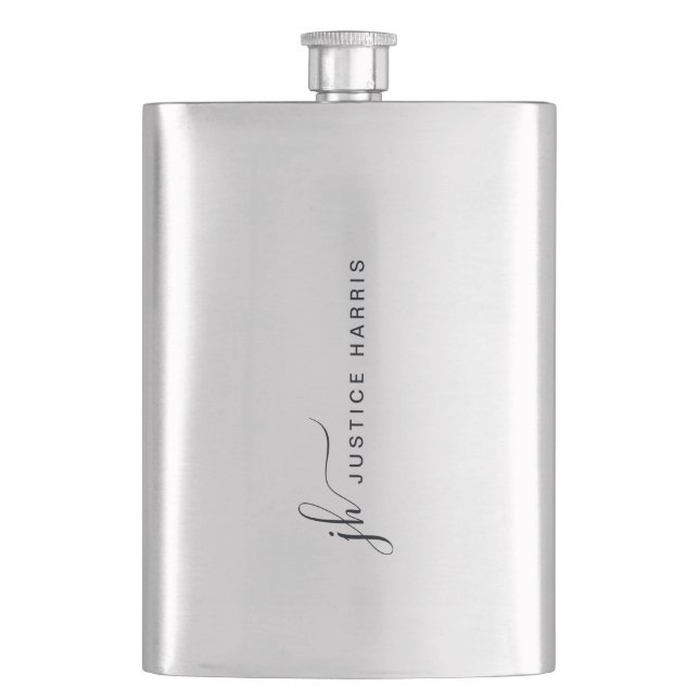 Stylish Script Monogram Modern Personalised Flask (Front)