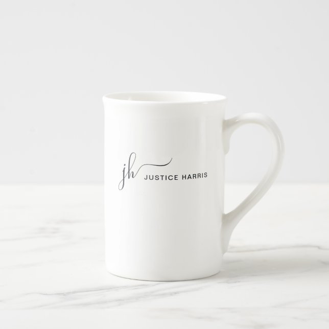 Stylish Script Monogram Modern Simple Personalised Bone China Mug (Right)