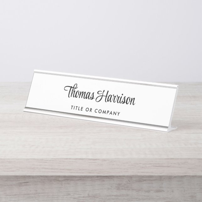Stylish Script Monogram Professional Desk Name Plate (Front)