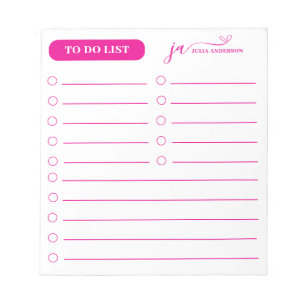 Stylish Script Monogram To Do List Hot Pink Notepad