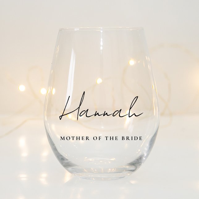 Stylish Script Mother Of The Bride Wedding Stemless Wine Glass (Creator Uploaded)