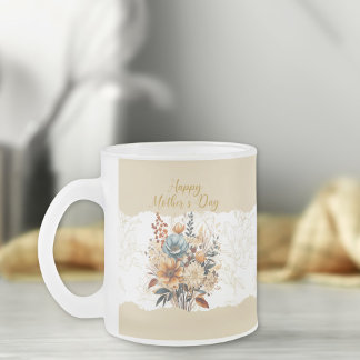 Stylish Script Mother’s Day Beige Floral Frosted Glass Coffee Mug