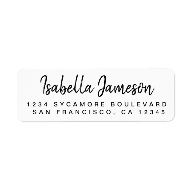 Stylish Script Name Black White Return Address (Front)