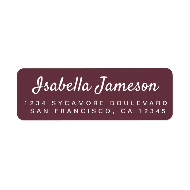 Stylish Script Name Burgundy Return Address (Front)
