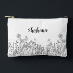 Stylish Script Name Floral Sketch Cosmetic Bag<br><div class="desc">Our Trendy Floral Script Name Cosmetic / Accessory bag in black & white has a whimsical boho, hand-drawn look. Neat & pretty! This design allows you to include a line of thoughtful (or practical) text on the reverse! This modern, minimalist floral is a favourite with all ages. Babysitters, to Grandma...</div>