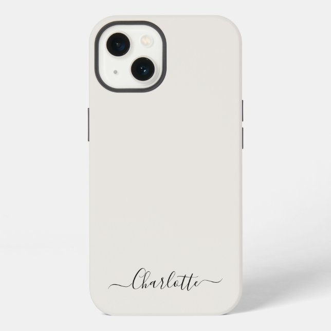 Stylish script name monogram plain off white   iPhone case (Back)