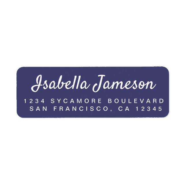 Stylish Script Name Navy Blue Return Address (Front)