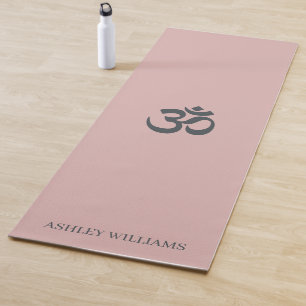 Stylish Script Name Om Symbol Silver Pink Yoga Mat