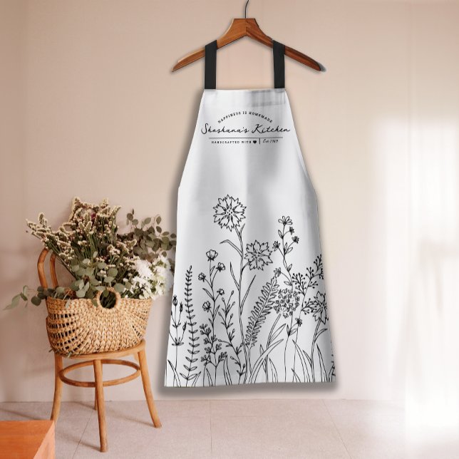 Stylish Script Name Pretty Floral Pattern Apron (Creator Uploaded)