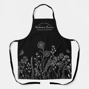 Stylish Script Name Pretty Floral Pattern Apron