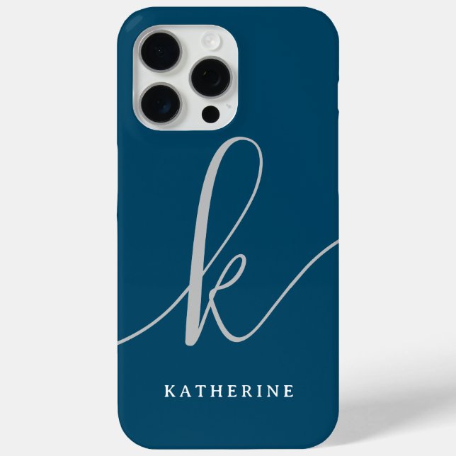 Stylish Script Navy Blue Case-Mate iPhone Case (Back)