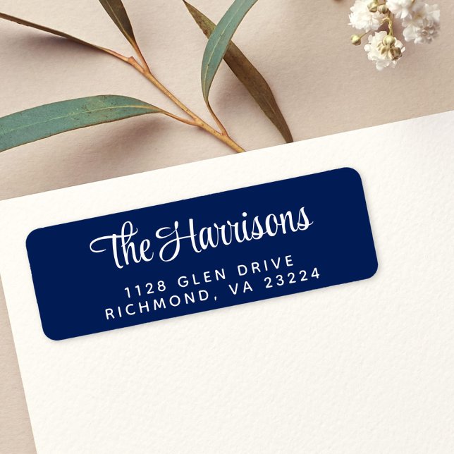 Stylish Script Navy Blue Return Address (Creator Uploaded)