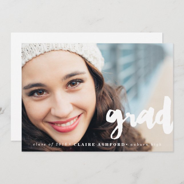 Stylish Script Overlay Graduation Photo Invitation (Front/Back)