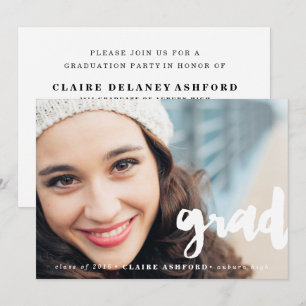 Stylish Script Overlay Graduation Photo Invitation
