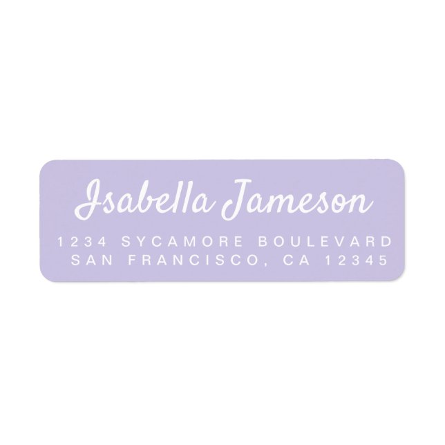 Stylish Script Pastel Purple Return Address (Front)