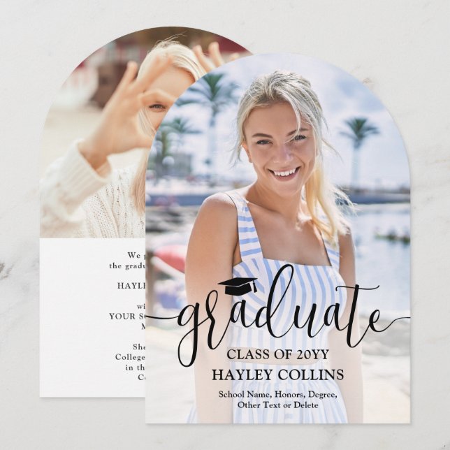 Stylish Script & Photo Graduation Announcement (Front/Back)
