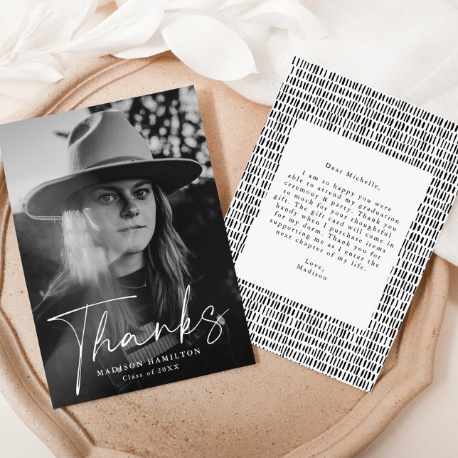 Stylish Script Photo Graduation Thank You Card (Creator Uploaded)