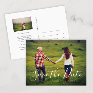Stylish Script Photo Overlay Save the Date Announcement Postcard