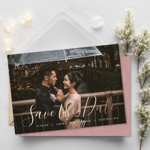 Stylish Script Photo Overlay Save the Date Invitat