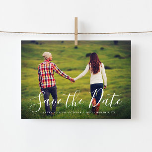 Stylish Script Photo Overlay Save the Date Magnetic Invitation