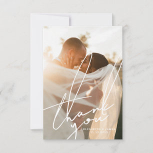 Stylish Script Photo Wedding Thank You Card