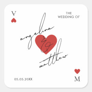 Stylish Script Playing Card Casino Vegas Wedding Square Sticker