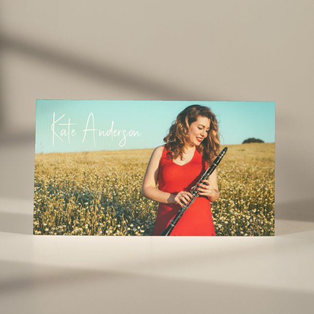 Stylish Script Profile Photo Musician Dusty Blue Business Card (Creator Uploaded)