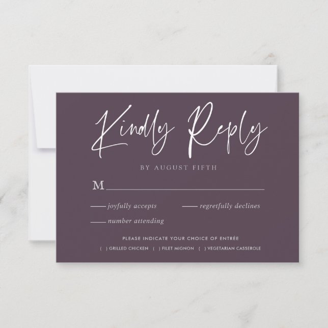 Stylish Script | Purple Wedding RSVP Response Card (Front)