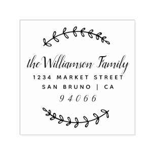 Stylish Script & Rustic Branches Return Address Self-inking Stamp