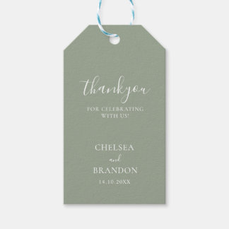 Stylish Script Rustic Sage Green Wedding Thank You Gift Tags