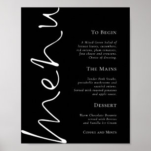 Stylish Script Simple Black Wedding Menu Poster