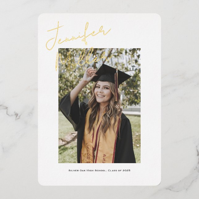 Stylish Script simple graduation announcement card (Front)