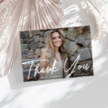 stylish script thank you graduation postcard<br><div class="desc">This design features a custom photo of the grad and white script lettering text. Feel free to change the image and thank you message at the back.</div>