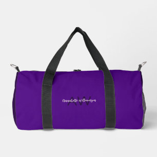 Stylish Script Type Initials & Name Indigo Purple Duffle Bag