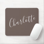Stylish Script Typography Coffee Brown Custom Name Mouse Mat<br><div class="desc">Minimalist Script Typography Name in Coffee Brown Mouse Pad</div>