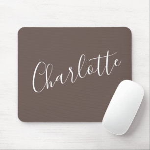 Stylish Script Typography Coffee Brown Custom Name Mouse Mat