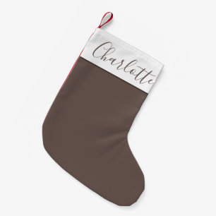Stylish Script Typography Coffee Brown Custom Name Small Christmas Stocking