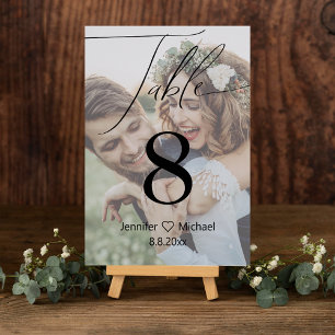 stylish script wedding faded photo table number