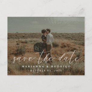 Stylish Script Wedding Photo Save the Date Postcard